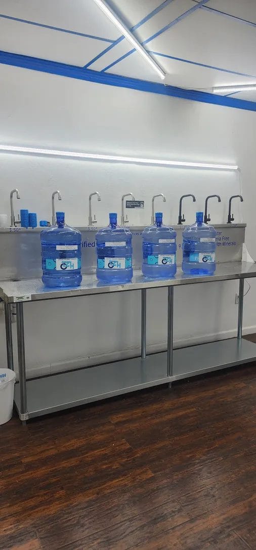 Water refill station counter inside the store